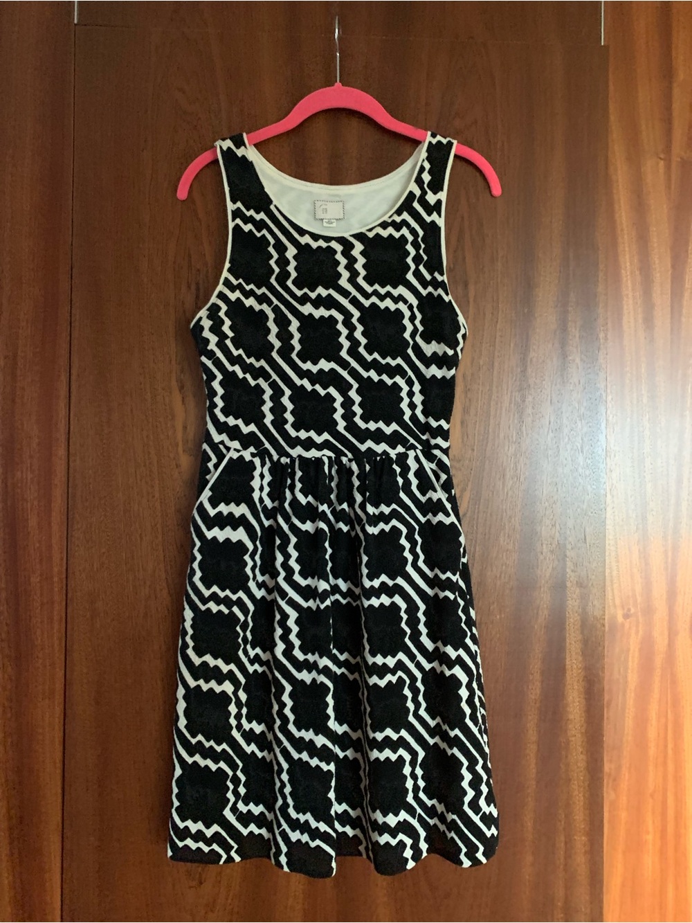 Anthropologie Sleeveless Mini Dress in Black & White Geometric Print